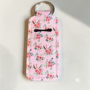 Floral Pink Lip Balm/Lipstick Holder Keychain